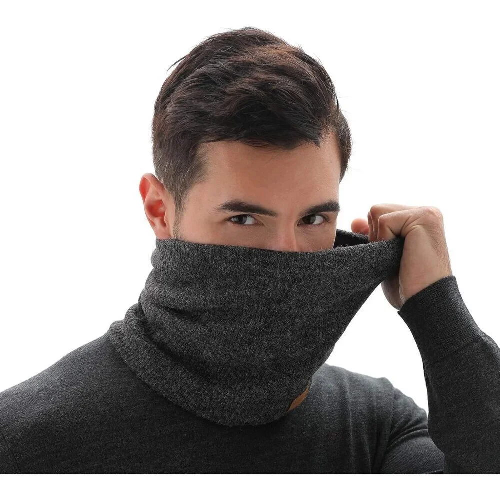 Men's Dark Grey Winter Ski Neck Gaiter Face Scarf Fleece Lined Windproof Scarves